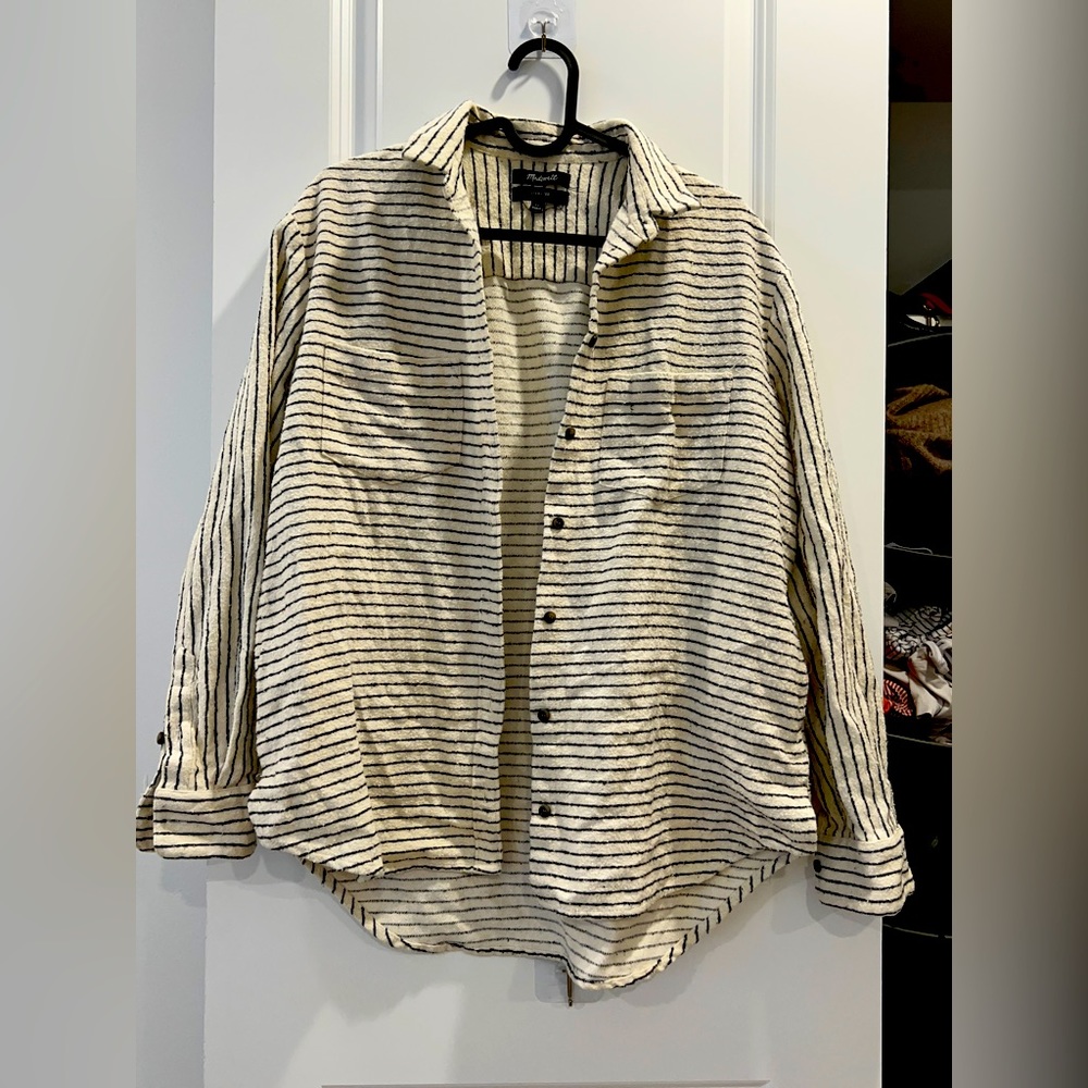 Striped botton down oversized shirt jacket from Madewell